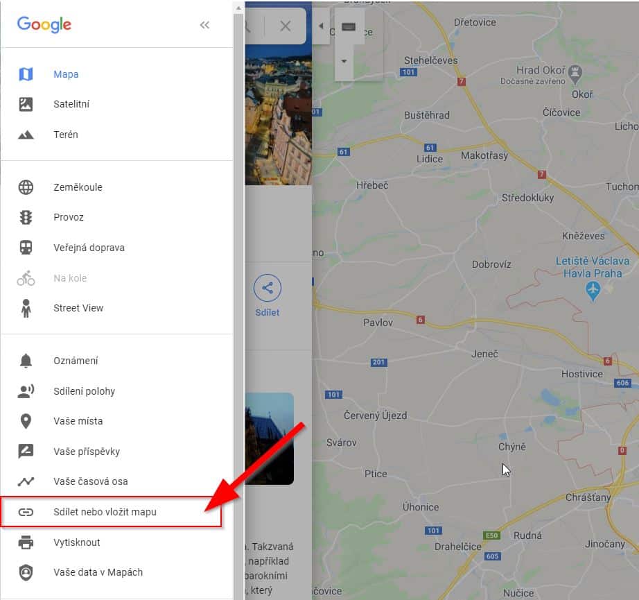Google mapy - sdílení